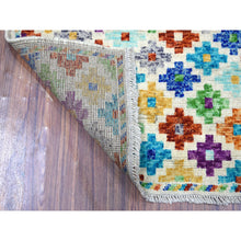 Load image into Gallery viewer, 3&#39;6&quot;x4&#39;10&quot; Ivory Hand Knotted Colorful Afghan Baluch Tribal Design Pure Wool Oriental Rug FWR319056