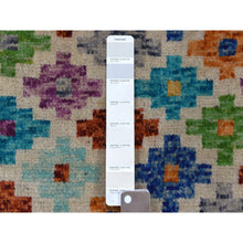 Load image into Gallery viewer, 3&#39;6&quot;x4&#39;10&quot; Ivory Hand Knotted Colorful Afghan Baluch Tribal Design Pure Wool Oriental Rug FWR319056