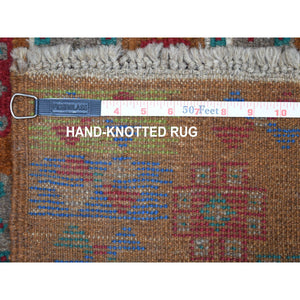 4'1"x5'9" Brown Tribal Design Colorful Afghan Baluch Hand Knotted Pure Wool Oriental Rug FWR319110