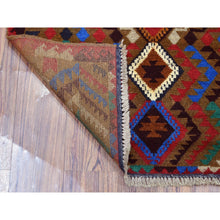 Load image into Gallery viewer, 3&#39;x4&#39;6&quot; Brown Hand Knotted Tribal Design Colorful Afghan Baluch Pure Wool Oriental Rug FWR319680