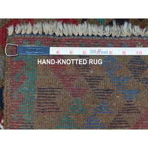 3'x4'6" Brown Hand Knotted Tribal Design Colorful Afghan Baluch Pure Wool Oriental Rug FWR319680