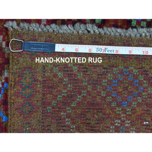 3'5"x5' Brown Tribal Design Colorful Afghan Baluch Hand Knotted Pure Wool Oriental Rug FWR319686