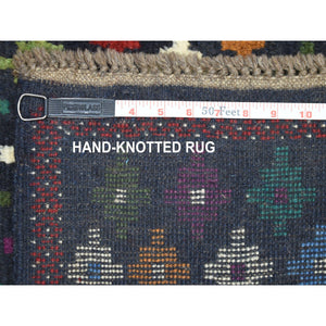 3'4"x4'8" Blue Colorful Afghan Baluch All Over Design Pure Wool Hand Knotted Oriental Rug FWR319776