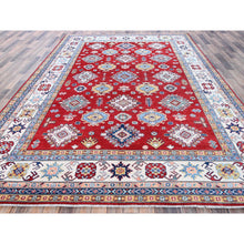 Load image into Gallery viewer, 8&#39;x11&#39;3&quot; Chili Red, Kazak With Geometric Medallions Design, Hand Knotted, Soft And Velvety Wool, Denser Weave, Vegetable Dyes, Oriental Rug FWR3192