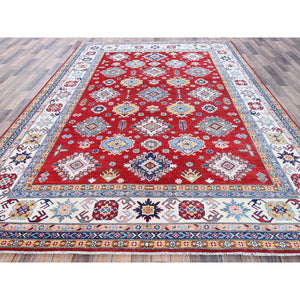 8'x11'3" Chili Red, Kazak With Geometric Medallions Design, Hand Knotted, Soft And Velvety Wool, Denser Weave, Vegetable Dyes, Oriental Rug FWR3192
