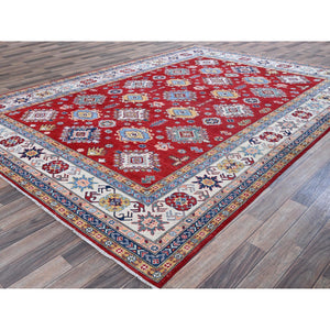 8'x11'3" Chili Red, Kazak With Geometric Medallions Design, Hand Knotted, Soft And Velvety Wool, Denser Weave, Vegetable Dyes, Oriental Rug FWR3192