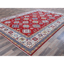 Load image into Gallery viewer, 8&#39;x11&#39;3&quot; Chili Red, Kazak With Geometric Medallions Design, Hand Knotted, Soft And Velvety Wool, Denser Weave, Vegetable Dyes, Oriental Rug FWR3192