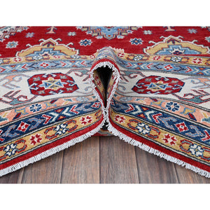 8'x11'3" Chili Red, Kazak With Geometric Medallions Design, Hand Knotted, Soft And Velvety Wool, Denser Weave, Vegetable Dyes, Oriental Rug FWR3192
