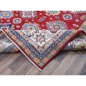 8'x11'3" Chili Red, Kazak With Geometric Medallions Design, Hand Knotted, Soft And Velvety Wool, Denser Weave, Vegetable Dyes, Oriental Rug FWR3192