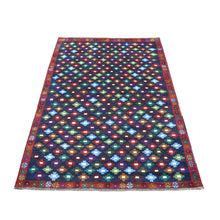 Load image into Gallery viewer, 4&#39;1&quot;x6&#39; Blue All Over Design Colorful Afghan Baluch Pure Wool Hand Knotted Oriental Rug FWR319866