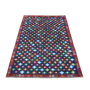 4'1"x6' Blue All Over Design Colorful Afghan Baluch Pure Wool Hand Knotted Oriental Rug FWR319866