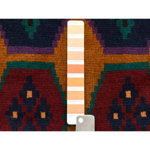 6'x7'10" Orange Geometric Design Colorful Afghan Baluch Hand Knotted Pure Wool Oriental Rug FWR319986