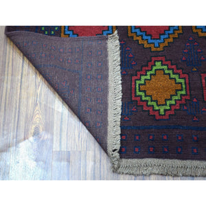 5'10"x7'8" Purple Geometric Design Colorful Afghan Baluch Hand Knotted Pure Wool Oriental Rug FWR320058