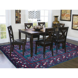 6'6"x9'4" Green Elephant Feet Design Colorful Afghan Baluch Hand Knotted Pure Wool Oriental Rug FWR320124