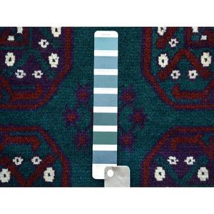6'6"x9'4" Green Elephant Feet Design Colorful Afghan Baluch Hand Knotted Pure Wool Oriental Rug FWR320124