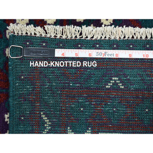 6'6"x9'4" Green Elephant Feet Design Colorful Afghan Baluch Hand Knotted Pure Wool Oriental Rug FWR320124