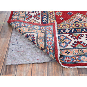 6'3"x9' Ajax Red, Kazak With Tribal Medallions Design, Hand Knotted, Soft And Velvety Wool, Denser Weave, Vegetable Dyes, Oriental Rug FWR3198
