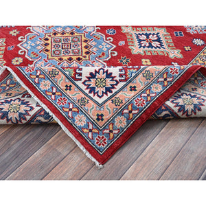 6'3"x9' Ajax Red, Kazak With Tribal Medallions Design, Hand Knotted, Soft And Velvety Wool, Denser Weave, Vegetable Dyes, Oriental Rug FWR3198