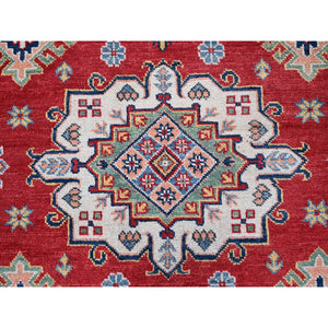6'3"x9' Ajax Red, Kazak With Tribal Medallions Design, Hand Knotted, Soft And Velvety Wool, Denser Weave, Vegetable Dyes, Oriental Rug FWR3198