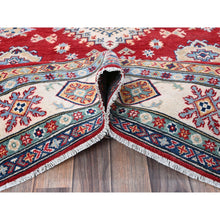 Load image into Gallery viewer, 5&#39;10&quot;x8&#39;8&quot; Crimson Red, Kazak With Geometric Medallions Design, Soft And Shiny Wool, Hand Knotted, Denser Weave, Vegetable Dyes, Oriental Rug FWR3204