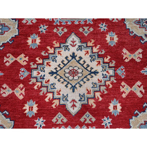 5'10"x8'8" Crimson Red, Kazak With Geometric Medallions Design, Soft And Shiny Wool, Hand Knotted, Denser Weave, Vegetable Dyes, Oriental Rug FWR3204