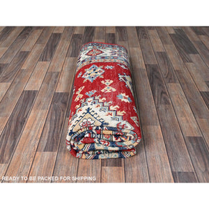 5'10"x8'8" Crimson Red, Kazak With Geometric Medallions Design, Soft And Shiny Wool, Hand Knotted, Denser Weave, Vegetable Dyes, Oriental Rug FWR3204