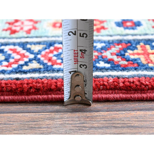5'10"x8'8" Crimson Red, Kazak With Geometric Medallions Design, Soft And Shiny Wool, Hand Knotted, Denser Weave, Vegetable Dyes, Oriental Rug FWR3204