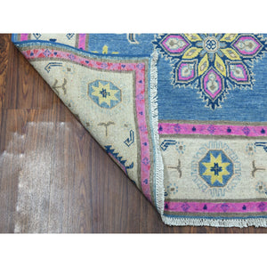 4'x6'4" Colorful Blue Fusion Kazak Pure Wool Hand Knotted Oriental Rug FWR321102