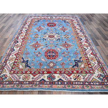 Load image into Gallery viewer, 6&#39;2&quot;x8&#39;7&quot; Maya Blue, Kazak with Tribal Medallion Design, Denser Weave, Vegetable Dyes, Hand Knotted, Soft and Shiny Wool, Oriental Rug FWR3210
