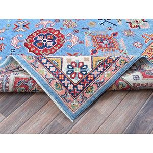 6'2"x8'7" Maya Blue, Kazak with Tribal Medallion Design, Denser Weave, Vegetable Dyes, Hand Knotted, Soft and Shiny Wool, Oriental Rug FWR3210