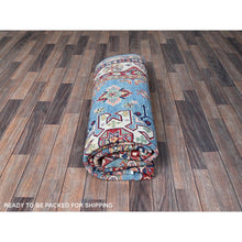 Load image into Gallery viewer, 6&#39;2&quot;x8&#39;7&quot; Maya Blue, Kazak with Tribal Medallion Design, Denser Weave, Vegetable Dyes, Hand Knotted, Soft and Shiny Wool, Oriental Rug FWR3210