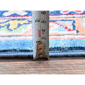 6'2"x8'7" Maya Blue, Kazak with Tribal Medallion Design, Denser Weave, Vegetable Dyes, Hand Knotted, Soft and Shiny Wool, Oriental Rug FWR3210