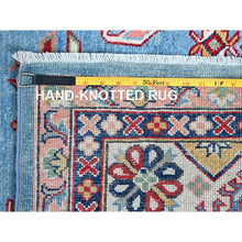 Load image into Gallery viewer, 6&#39;2&quot;x8&#39;7&quot; Maya Blue, Kazak With Tribal Medallion Design, Denser Weave, Vegetable Dyes, Hand Knotted, Soft And Shiny Wool, Oriental Rug FWR3210