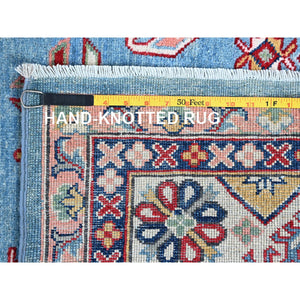 6'2"x8'7" Maya Blue, Kazak With Tribal Medallion Design, Denser Weave, Vegetable Dyes, Hand Knotted, Soft And Shiny Wool, Oriental Rug FWR3210