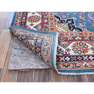 6'x8'9" Carolina Blue, Kazak with Tribal Pattern, Hand Knotted, Denser Weave, Soft and Velvety Wool, Vegetable Dyes, Oriental Rug FWR3216