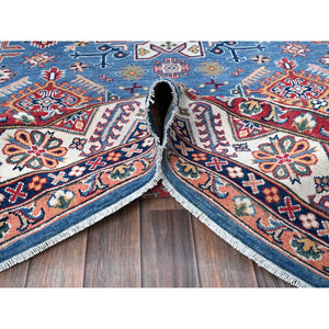 6'x8'9" Carolina Blue, Kazak with Tribal Pattern, Hand Knotted, Denser Weave, Soft and Velvety Wool, Vegetable Dyes, Oriental Rug FWR3216