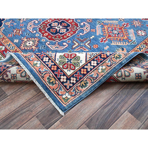 6'x8'9" Carolina Blue, Kazak with Tribal Pattern, Hand Knotted, Denser Weave, Soft and Velvety Wool, Vegetable Dyes, Oriental Rug FWR3216