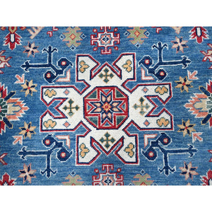 6'x8'9" Carolina Blue, Kazak with Tribal Pattern, Hand Knotted, Denser Weave, Soft and Velvety Wool, Vegetable Dyes, Oriental Rug FWR3216