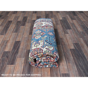 6'x8'9" Carolina Blue, Kazak with Tribal Pattern, Hand Knotted, Denser Weave, Soft and Velvety Wool, Vegetable Dyes, Oriental Rug FWR3216