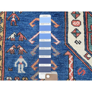 5'2"x7' Imperial Blue, Swan Kazak with Small Animal Figurines, Hand Knotted, Soft and Velvety Wool, Denser Weave, Vegetable Dyes, Oriental Rug FWR3222