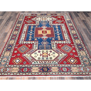 4'10"x6'5" Crimson Red, Antique Karachop Kazak Design, Hand Knotted, Soft and Velvety Wool, Denser Weave, Vegetable Dyes, Oriental Rug FWR3228