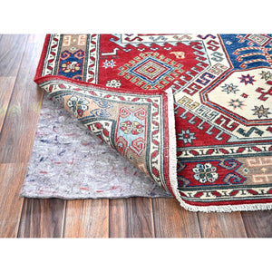 4'10"x6'5" Crimson Red, Antique Karachop Kazak Design, Hand Knotted, Soft and Velvety Wool, Denser Weave, Vegetable Dyes, Oriental Rug FWR3228