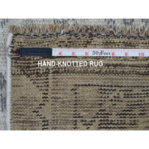 6'1"x11'10" Beige and Brown, Karajeh Design with Geometric Medallion, Hand Knotted, Vegetable Dyes, Extra Soft Wool, Wide Gallery Runner Oriental Rug FWR506454