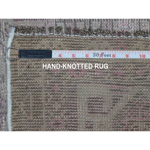 4'10"x8'1" Bisque Brown, Washed Out and Distressed, Vintage Persian Shiraz with Geometric Pattern, Shaved Low, Zero Pile, Sides and Ends Professionally Secured, Clean, Hand Knotted, 100% Wool, Oriental Rug FWR5112