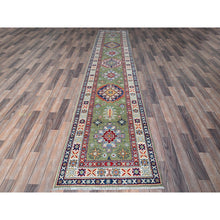 Load image into Gallery viewer, 2&#39;9&quot;x12&#39;9&quot; Cedar Green, Kazak With Tribal Medallions Design, Hand Knotted, Soft And Velvety Wool, Denser Weave, Vegetable Dyes, Runner, Oriental Rug FWR3246