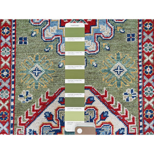 2'9"x12'9" Cedar Green, Kazak With Tribal Medallions Design, Hand Knotted, Soft And Velvety Wool, Denser Weave, Vegetable Dyes, Runner, Oriental Rug FWR3246