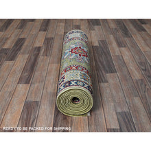 Load image into Gallery viewer, 2&#39;9&quot;x12&#39;9&quot; Cedar Green, Kazak With Tribal Medallions Design, Hand Knotted, Soft And Velvety Wool, Denser Weave, Vegetable Dyes, Runner, Oriental Rug FWR3246