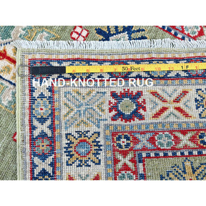 2'9"x12'9" Cedar Green, Kazak With Tribal Medallions Design, Hand Knotted, Soft And Velvety Wool, Denser Weave, Vegetable Dyes, Runner, Oriental Rug FWR3246