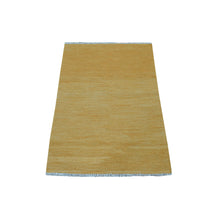 Load image into Gallery viewer, 2&#39;8&quot;x3&#39;8&quot; Gold Shades Reversible Kilim Pure Wool Hand Woven Oriental Rug FWR325548