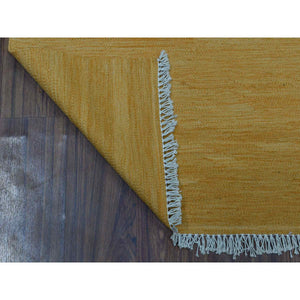 2'8"x3'8" Gold Shades Reversible Kilim Pure Wool Hand Woven Oriental Rug FWR325548